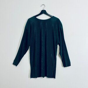 VINTAGE EXPRESS TRICOT Oversized Plisse Pleated Long Sleeve Tunic Top (Green, M